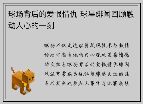 球场背后的爱恨情仇 球星绯闻回顾触动人心的一刻